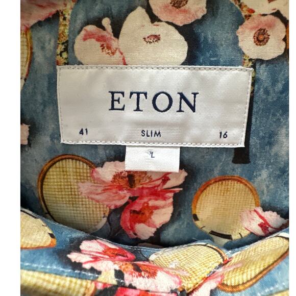 ETON Tennis Racket Flower‎ Floral Long Sleeve Button Shirt Large - Picture 5 of 7